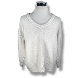 Free People Sweater Womens Medium Off-White Cotton Crew Neck Long Sleeve Knitted
